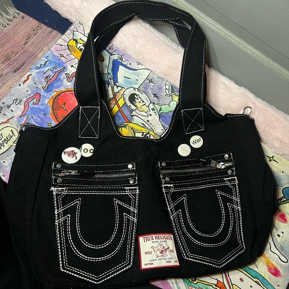 True Religion Black and Cream Tote